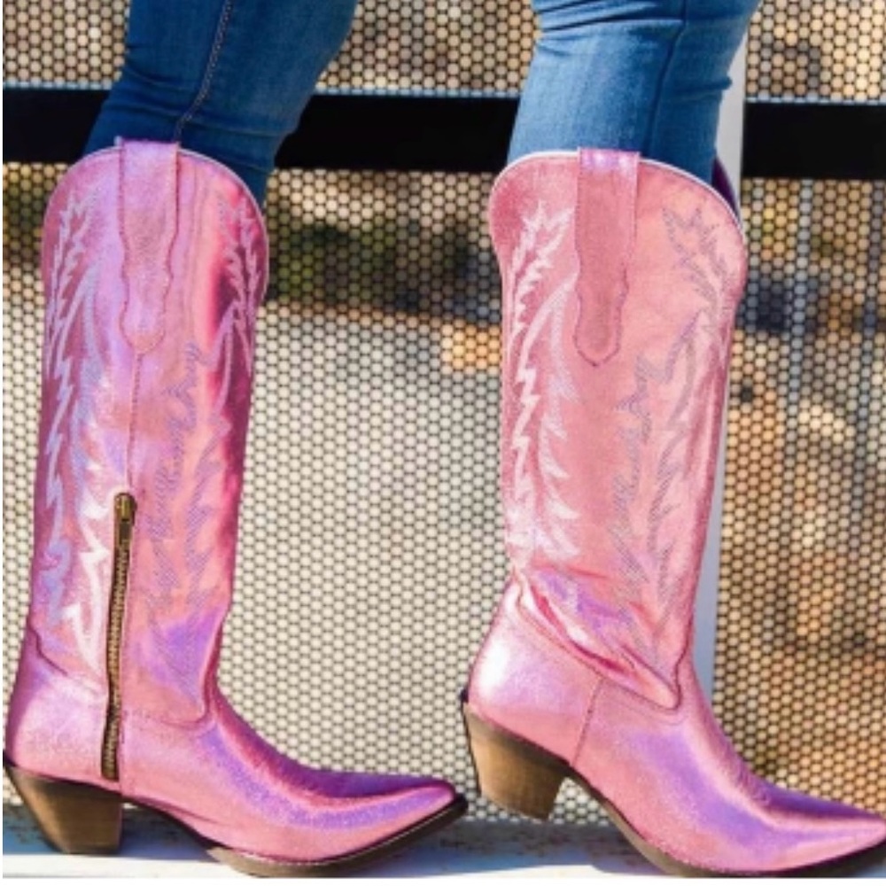 Southern Fried Chics Just‎ Call Dolly Pink Metallic Western Boots Size 9.5 NWT - Picture 2 of 16